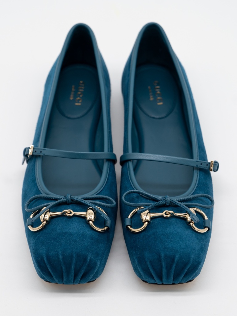 size 37.5G 7.5 US Gucci Horsebit Ballet Flats Blue Suede Mary Jane - Picture 3 of 12